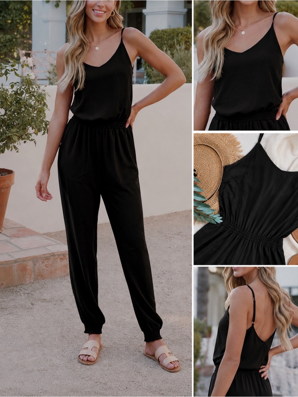 EUC BTFBM Black Jogger Jumpsuit Size Small Ruched Waist Pockets